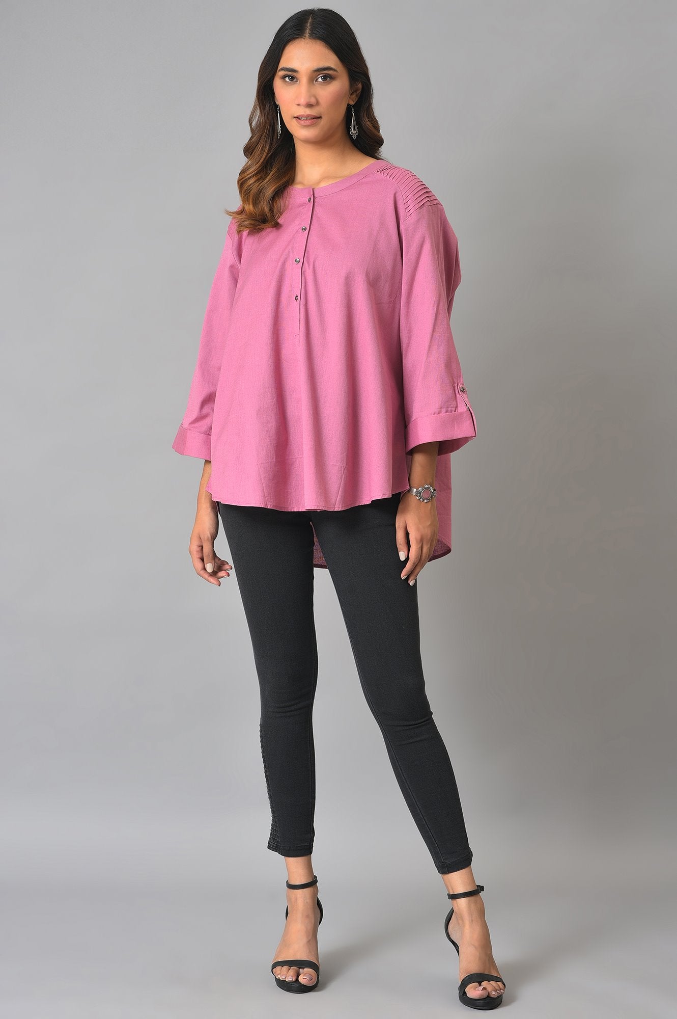 Grey Solid Skinny Fit Denim Jeggings With Pintuck Detail
