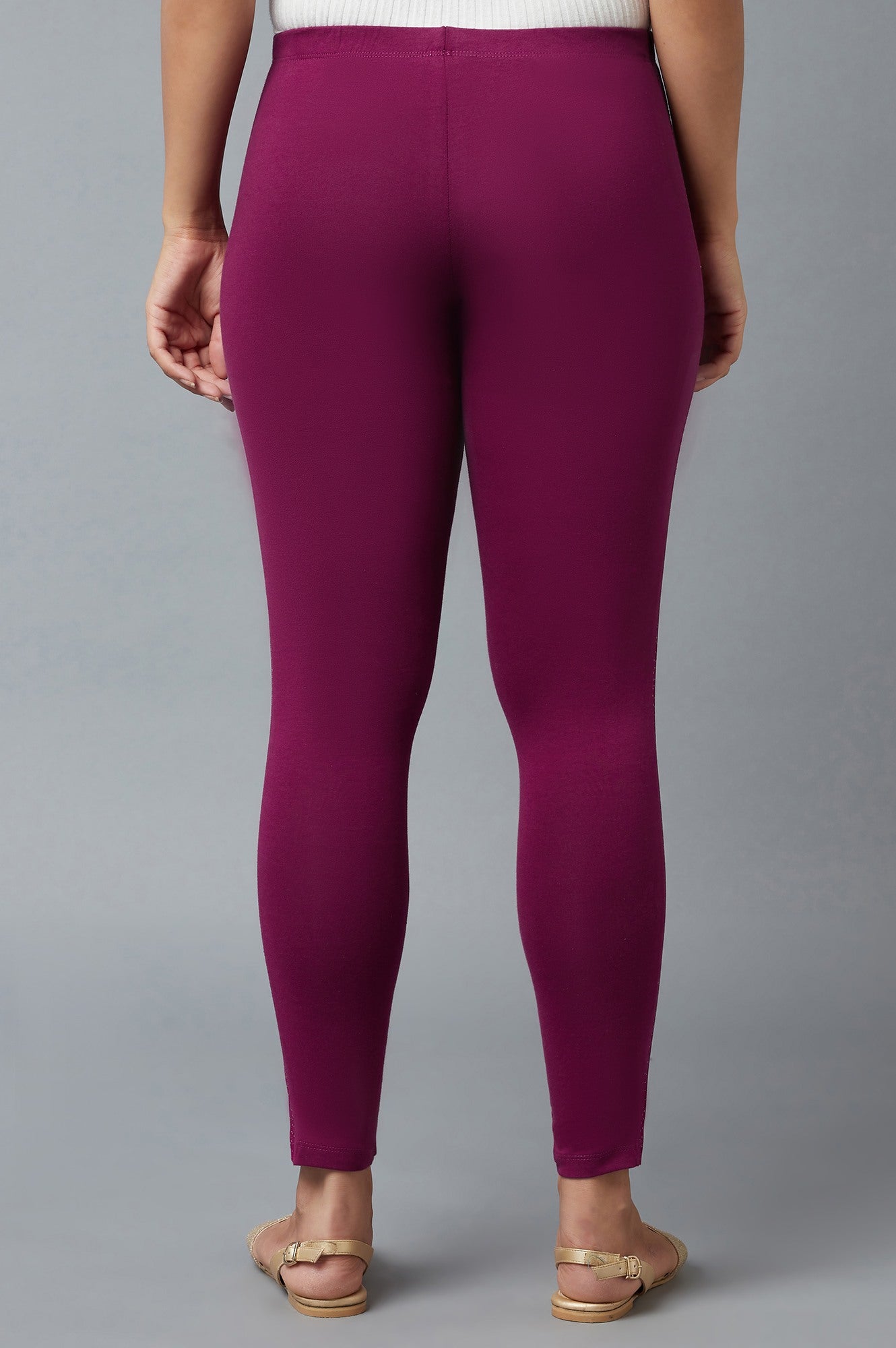Purple Cotton Lycra Tights For Women