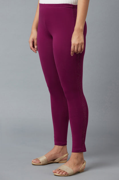 Purple Cotton Lycra Tights For Women
