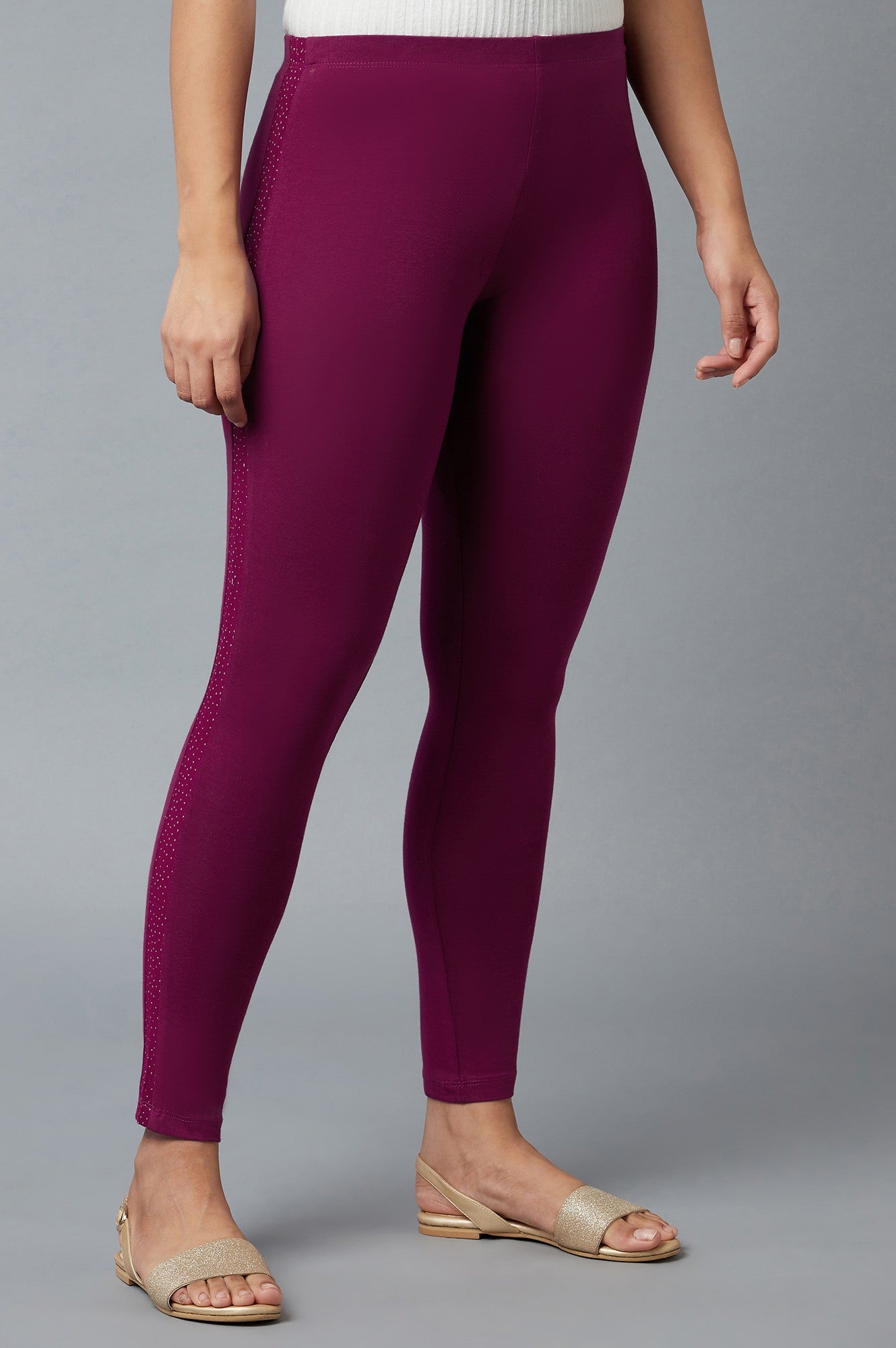 Purple Cotton Lycra Tights For Women