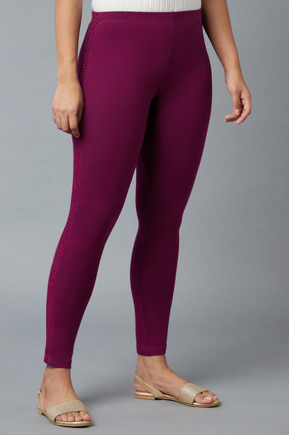 Purple Cotton Lycra Tights For Women