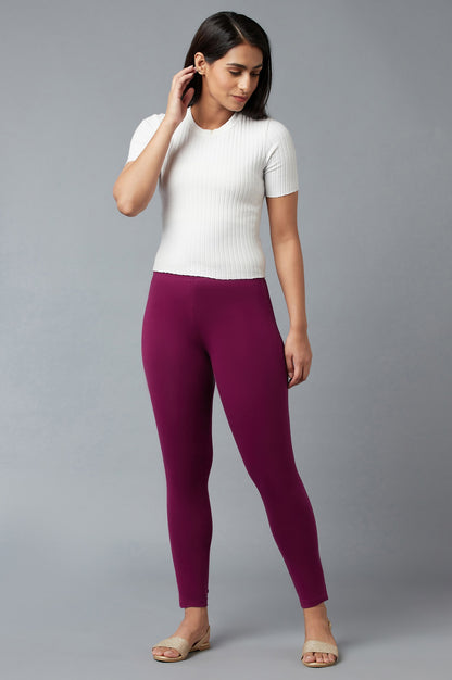 Purple Cotton Lycra Tights For Women
