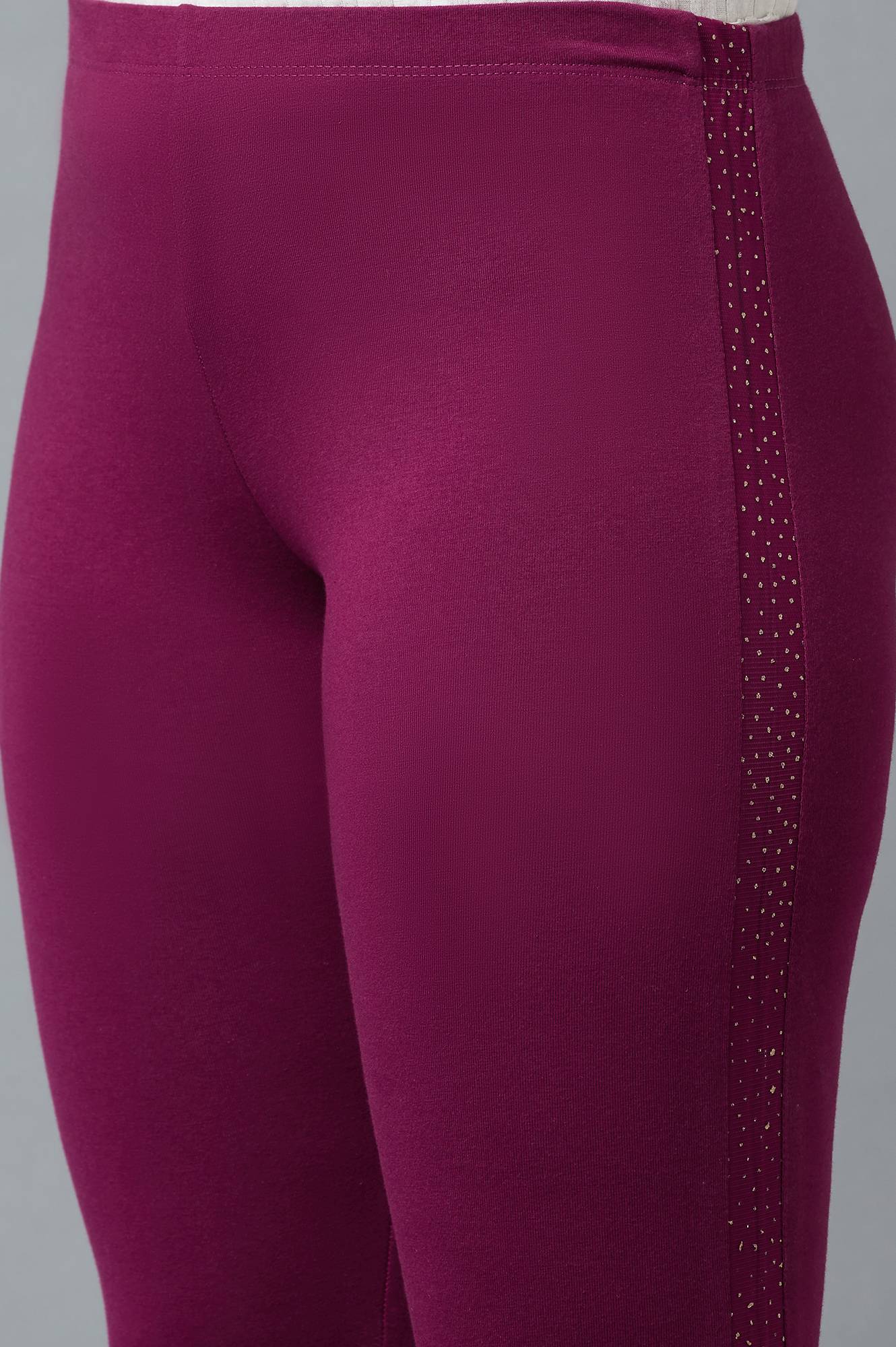 Purple Cotton Lycra Tights For Women