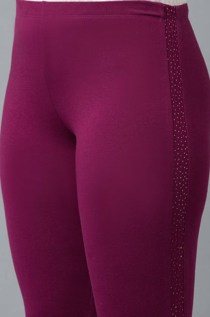 Purple Cotton Lycra Tights For Women