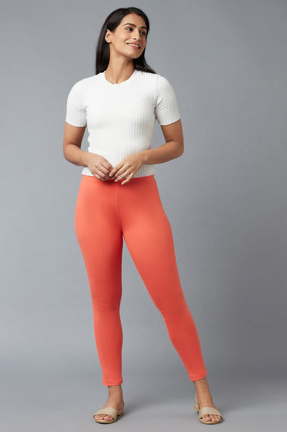 Peach Cotton Lycra Tights For Women