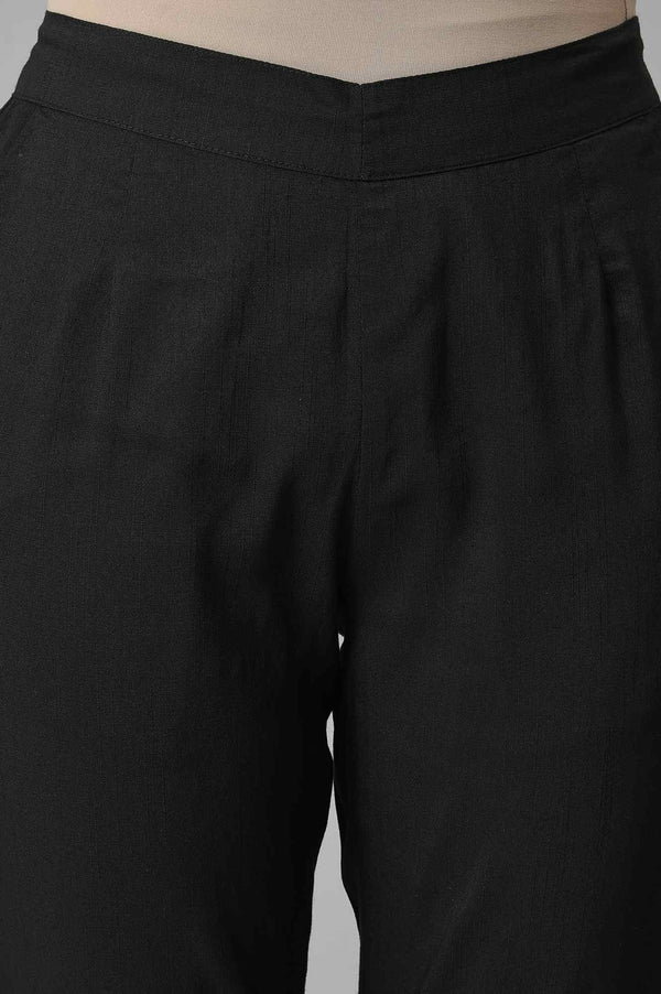 Black Floral Printed Straight Fit Pants With Elasticated Waist
