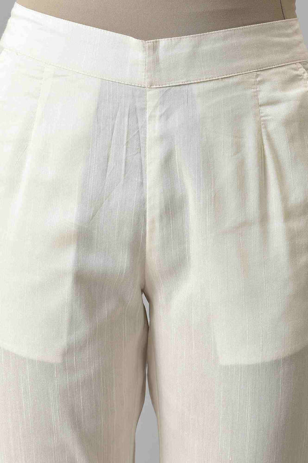White Floral Wide Leg Cotton Pants With Elasticated Waist