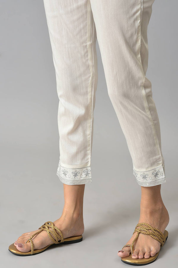 White Floral Wide Leg Cotton Pants With Elasticated Waist