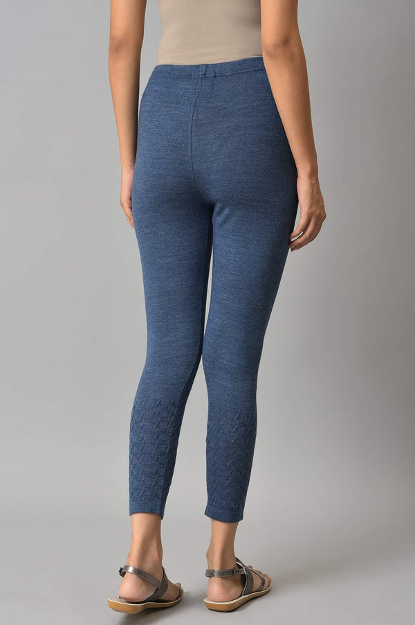 Blue Solid Skinny Fit Tights With Elasticated Waist