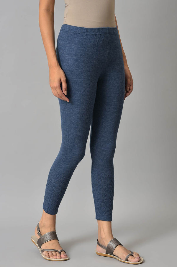 Blue Solid Skinny Fit Tights With Elasticated Waist