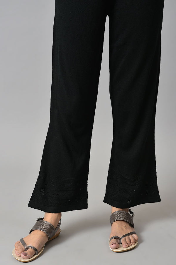 Black Geometric Straight Fit Palazzo With Elasticated Waist