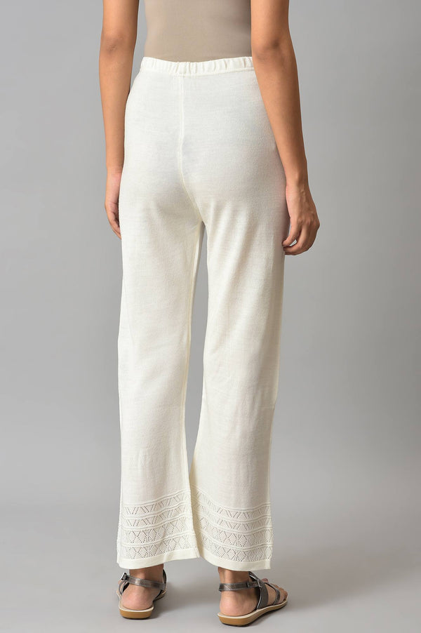 White Geometric Straight Fit Acrylic Palazzo With Elasticated Waist