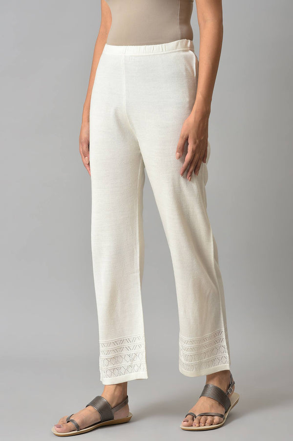 White Geometric Straight Fit Acrylic Palazzo With Elasticated Waist