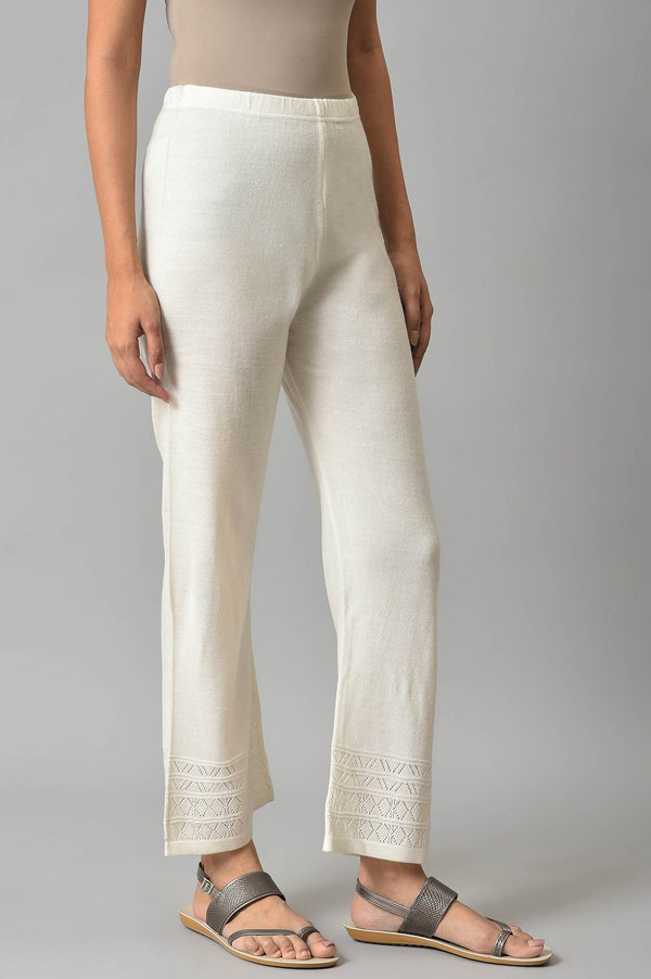 White Geometric Straight Fit Acrylic Palazzo With Elasticated Waist