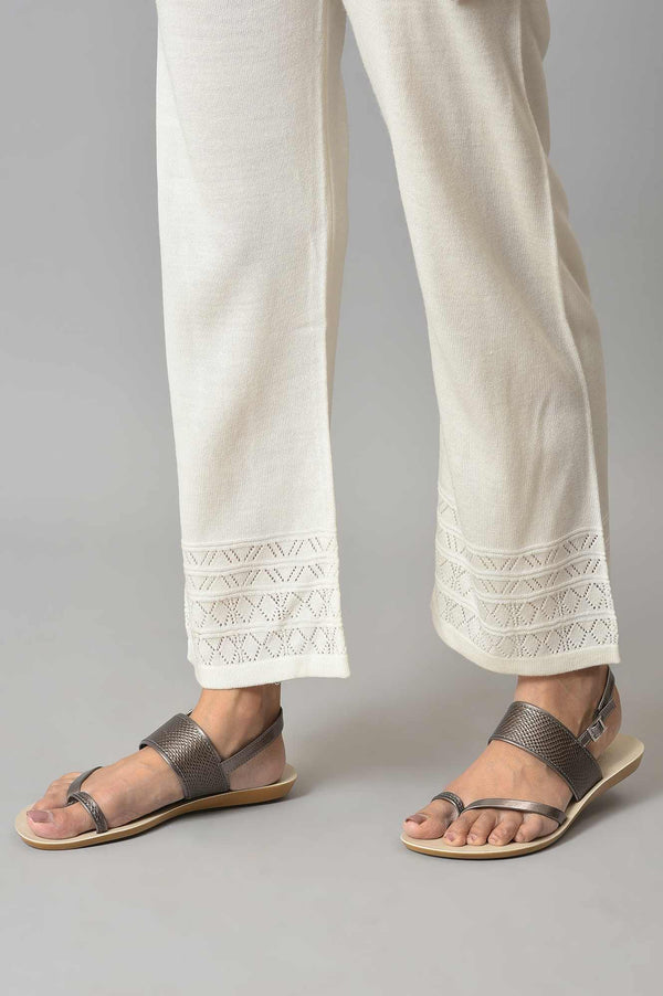 White Geometric Straight Fit Acrylic Palazzo With Elasticated Waist