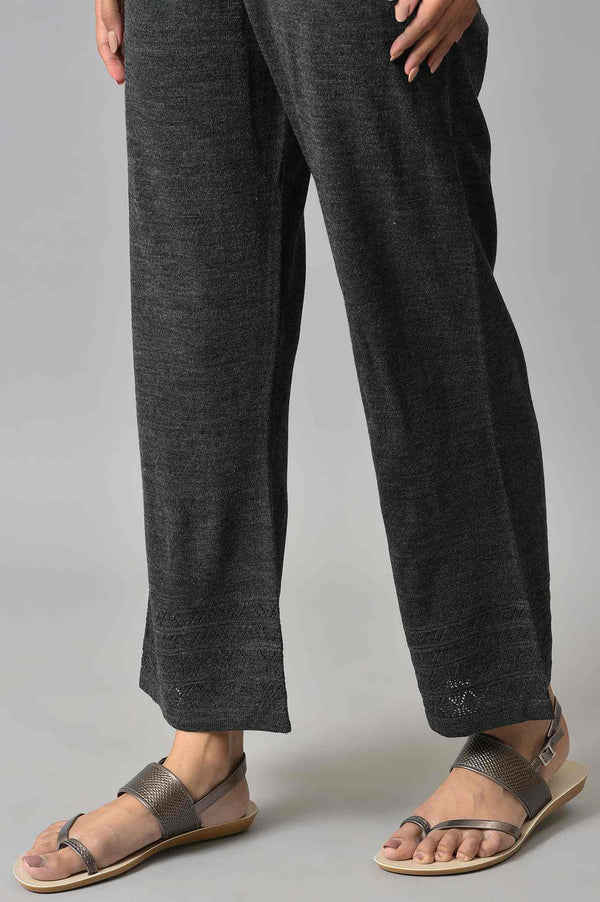 Grey Geometric Straight Fit Palazzo With Elasticated Waist