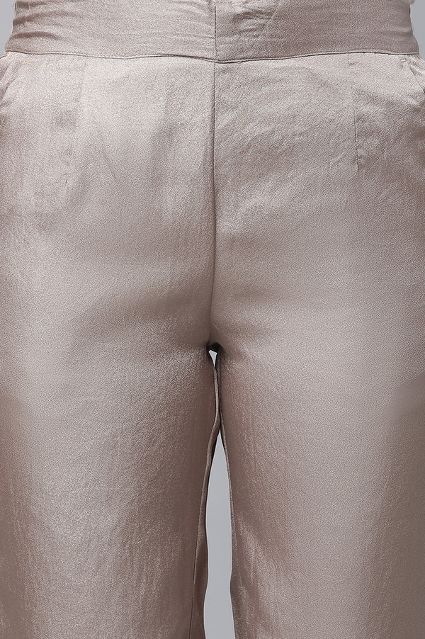 Gold Solid Straight Fit Woven Pants With Elasticated Waist