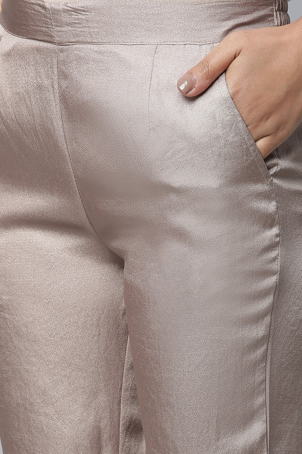 Gold Solid Straight Fit Woven Pants With Elasticated Waist