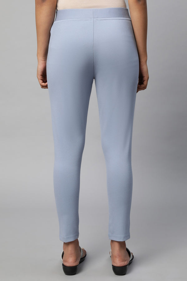 Light Blue Solid Skinny Fit Yoga Tights With Side Pockets
