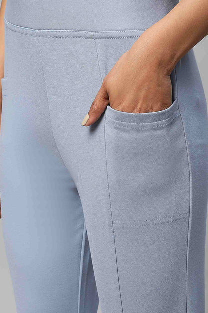 Light Blue Solid Yoga Tights