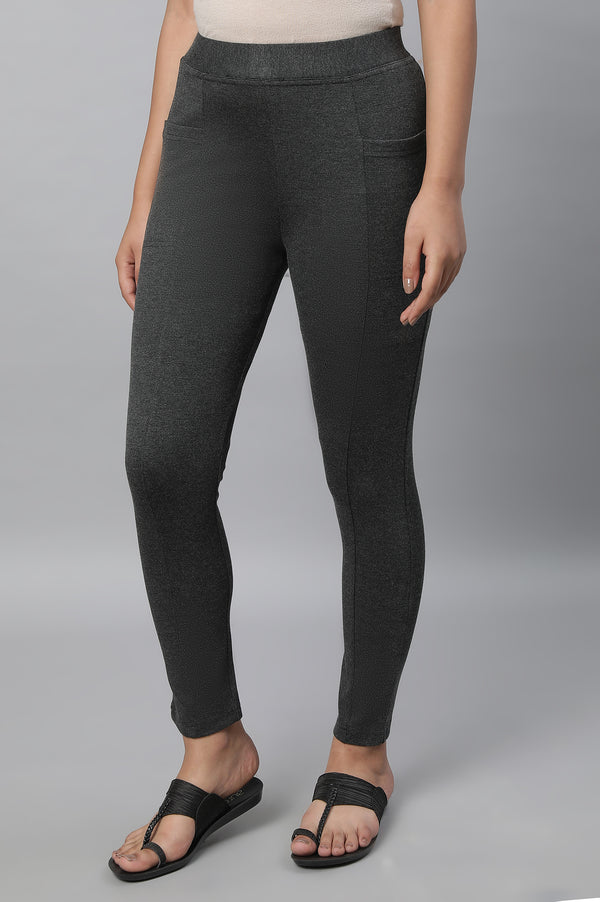 Grey Solid Skinny Fit Tights With Elasticated Waistband