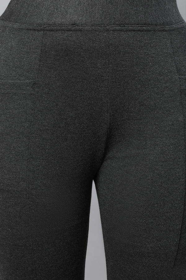Grey Solid Skinny Fit Tights With Elasticated Waistband