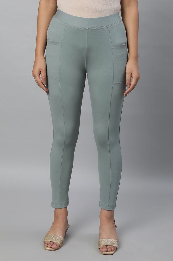 Green Solid Skinny Fit Yoga Tights With Elasticated Waistband