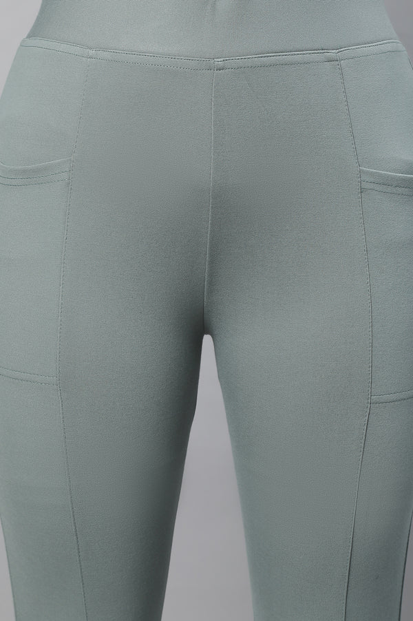 Green Solid Skinny Fit Yoga Tights With Elasticated Waistband