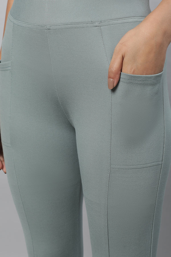 Green Solid Skinny Fit Yoga Tights With Elasticated Waistband