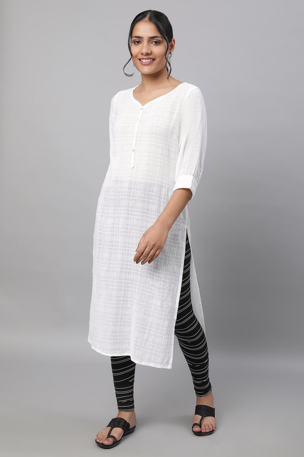 Black Striped Skinny Fit Cotton Tights With High Waistband