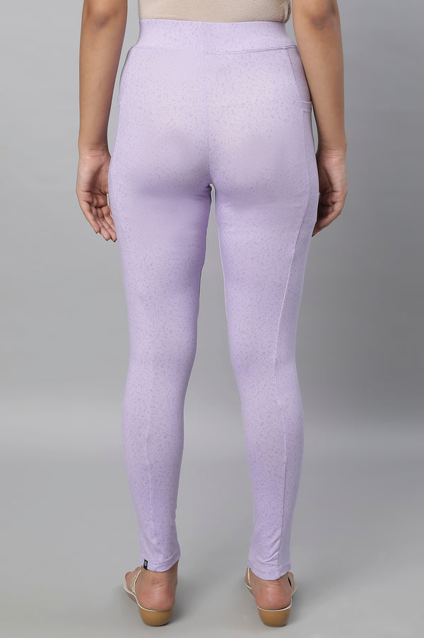 Purple Printed Skinny Fit Yoga Tights With Elasticated Waistband