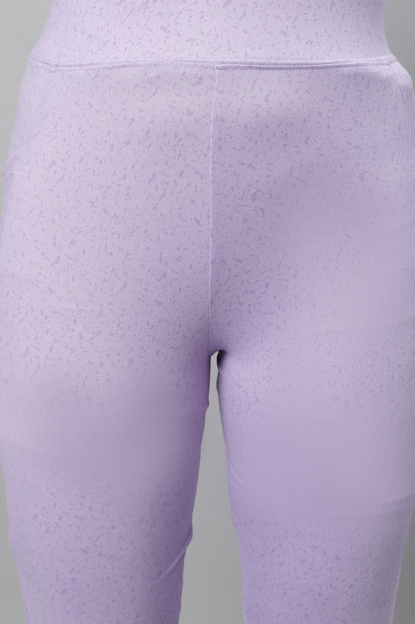 Purple Printed Skinny Fit Yoga Tights With Elasticated Waistband