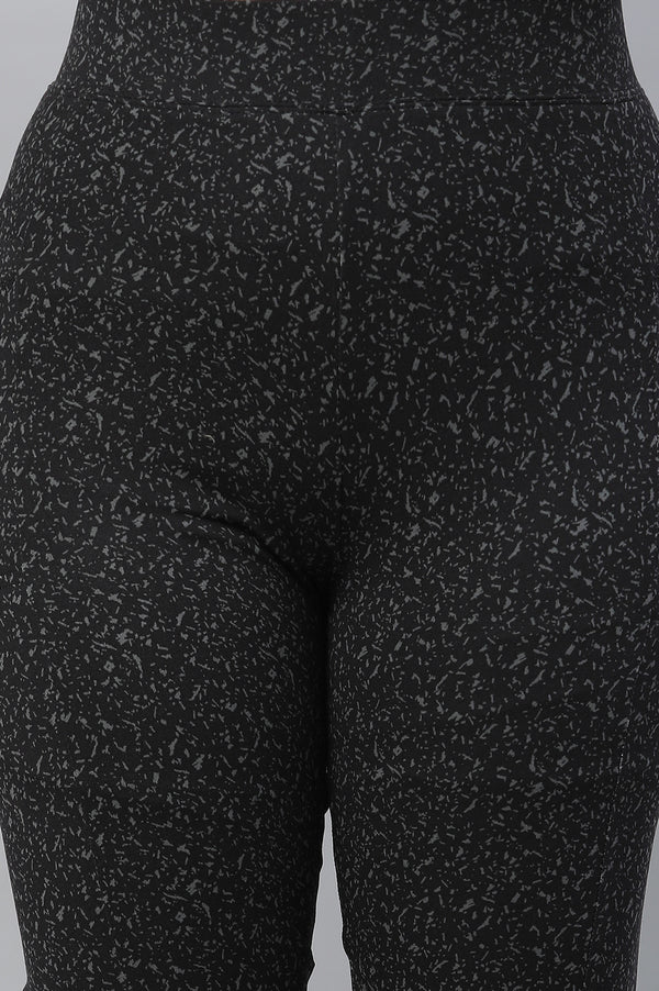 Black Printed Skinny Fit Tights With Elasticated Waist