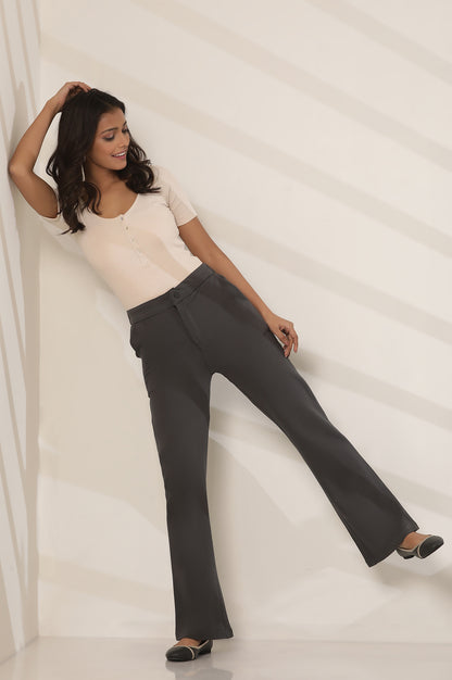 Grey Boot Cut Flared Pants