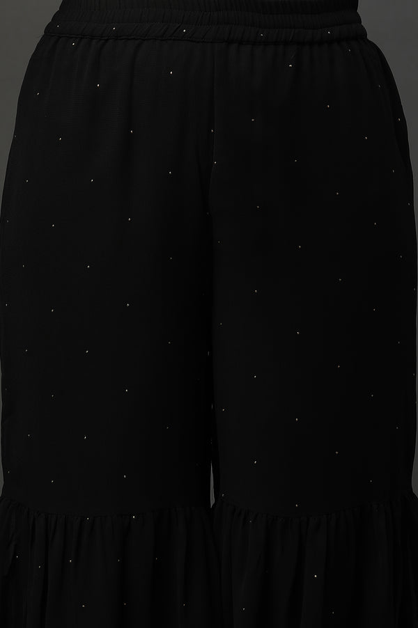 Black Polka Dots Printed Flared Georgette Sharara With Elasticated Waist