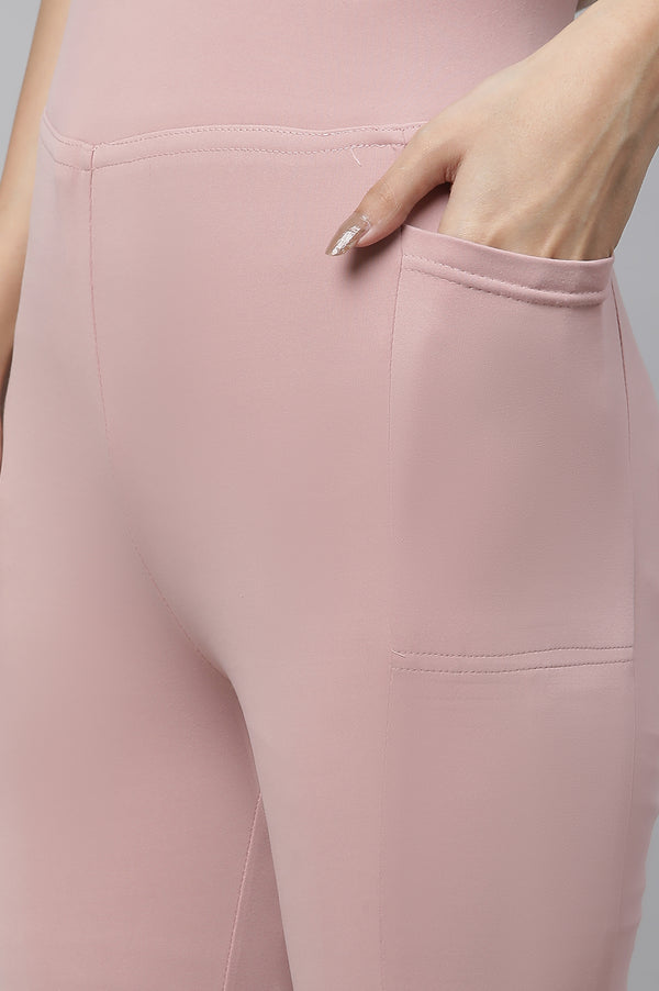 Pink Solid Skinny Fit Tights With Elasticated Waist