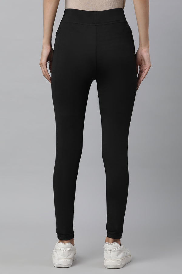 Black Solid Skinny Fit Tights With Elasticated Waist