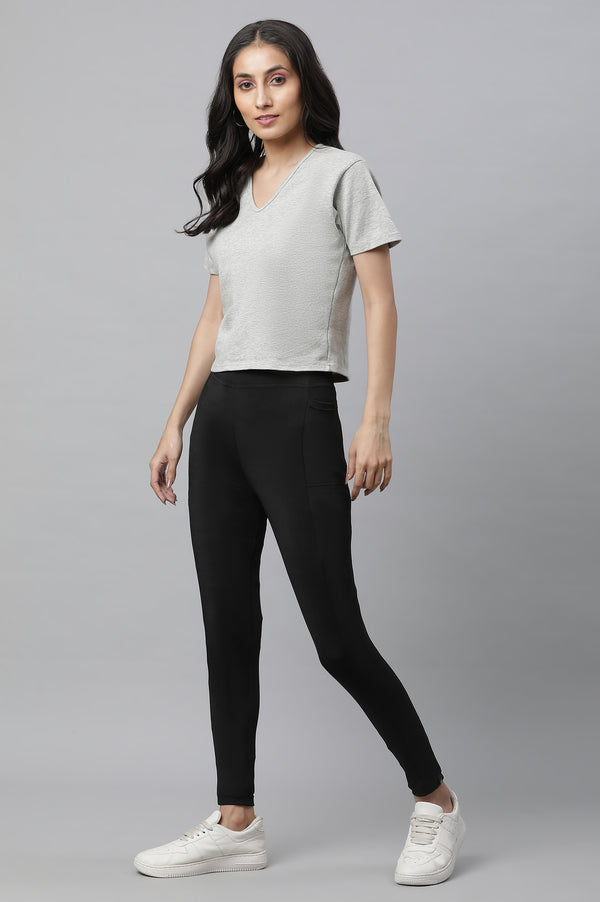 Black Solid Skinny Fit Tights With Elasticated Waist