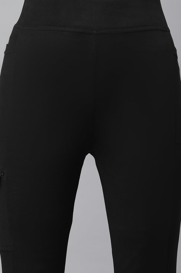 Black Solid Skinny Fit Tights With Elasticated Waist