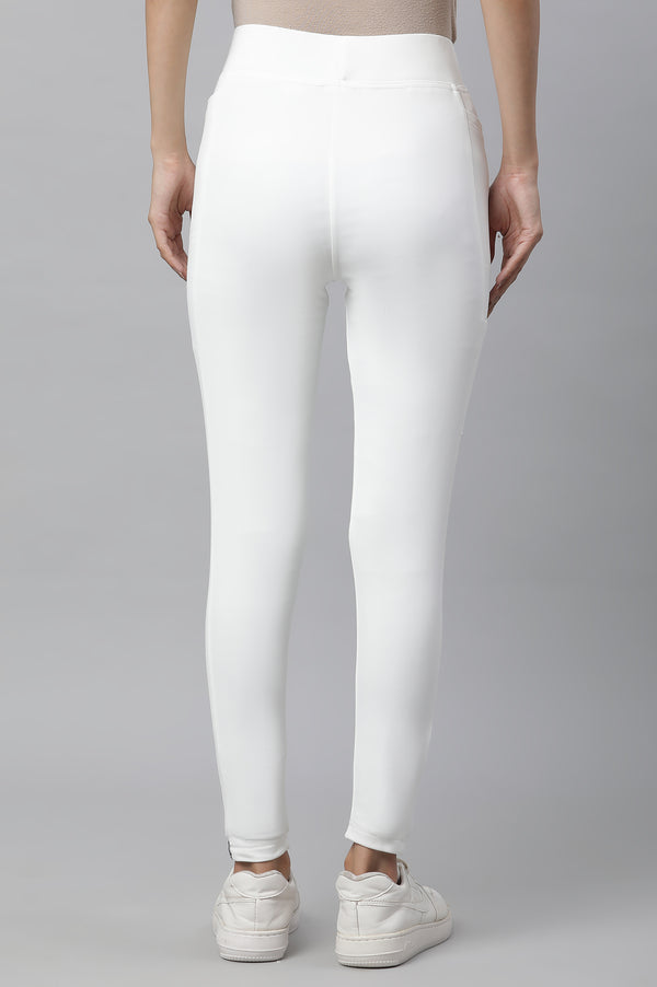 White Solid Skinny Fit Tights With Elasticated Waist