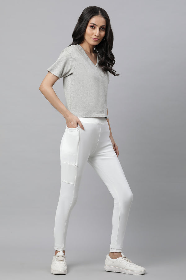 White Solid Skinny Fit Tights With Elasticated Waist