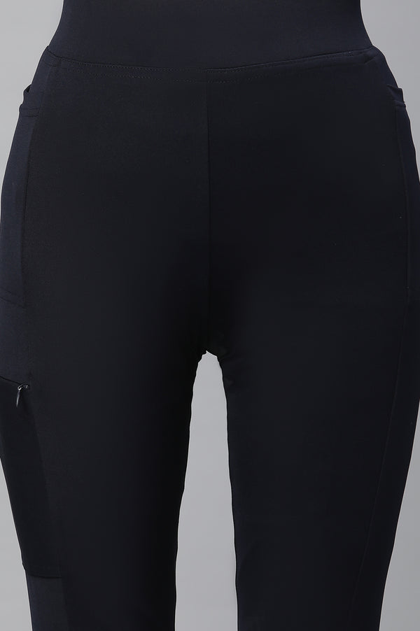 Navy Blue Solid Skinny Fit Tights With Elasticated Waist