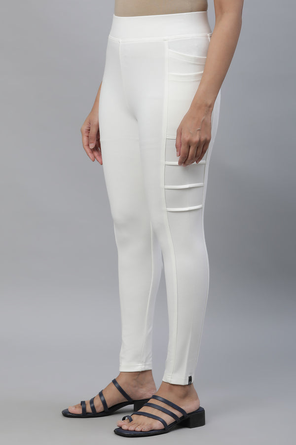 White Solid Skinny Fit Yoga Tights With Side Pockets