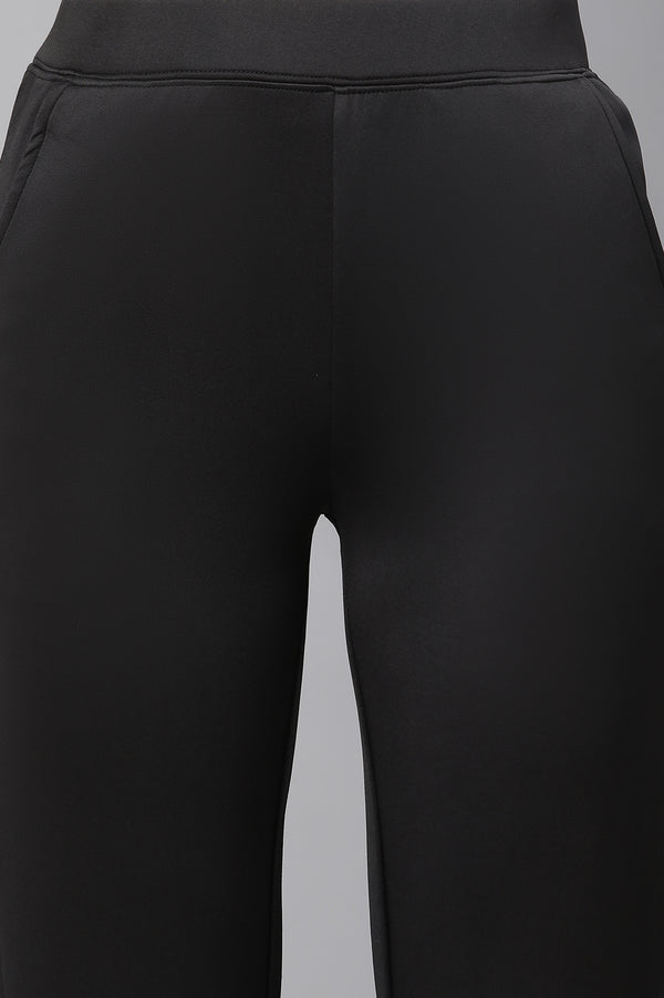 Black Solid Straight Fit Pants With Side Pockets