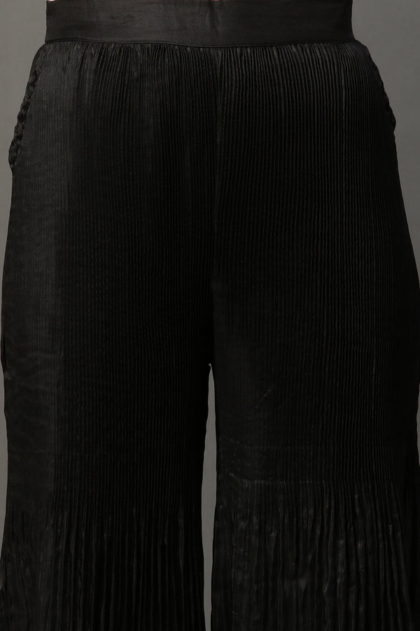 Black Solid Flared Woven Sharara With Pleats