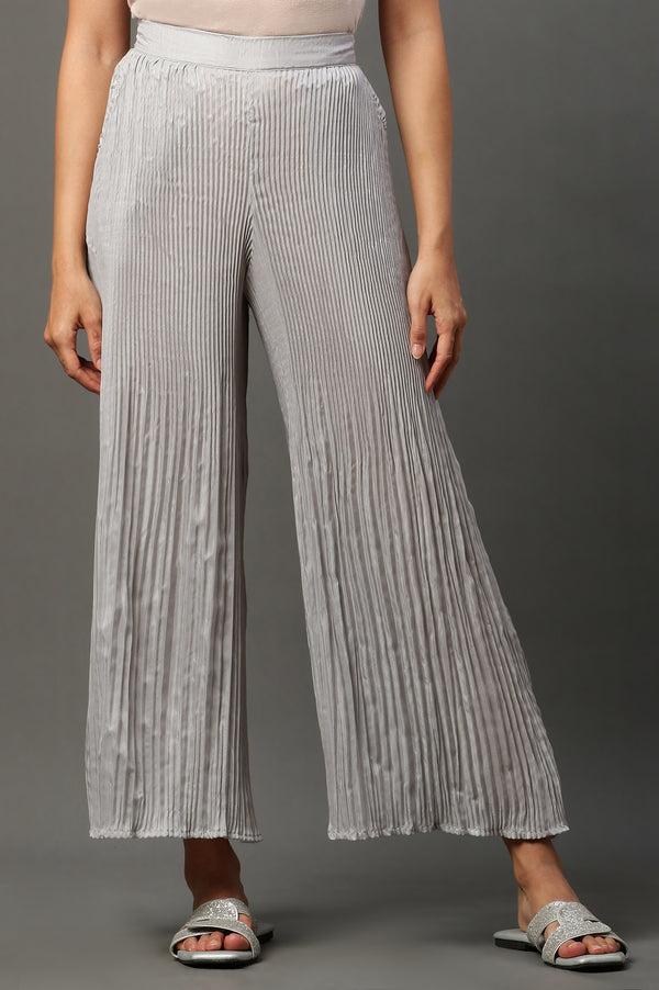 Silver Solid Flared Woven Sharara With Pleated Detail