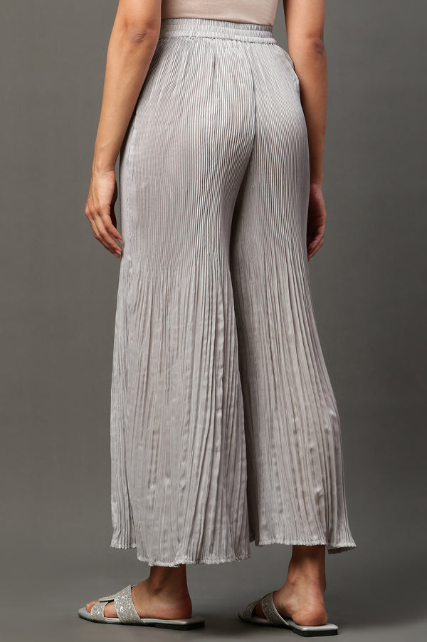 Silver Solid Flared Woven Sharara With Pleated Detail