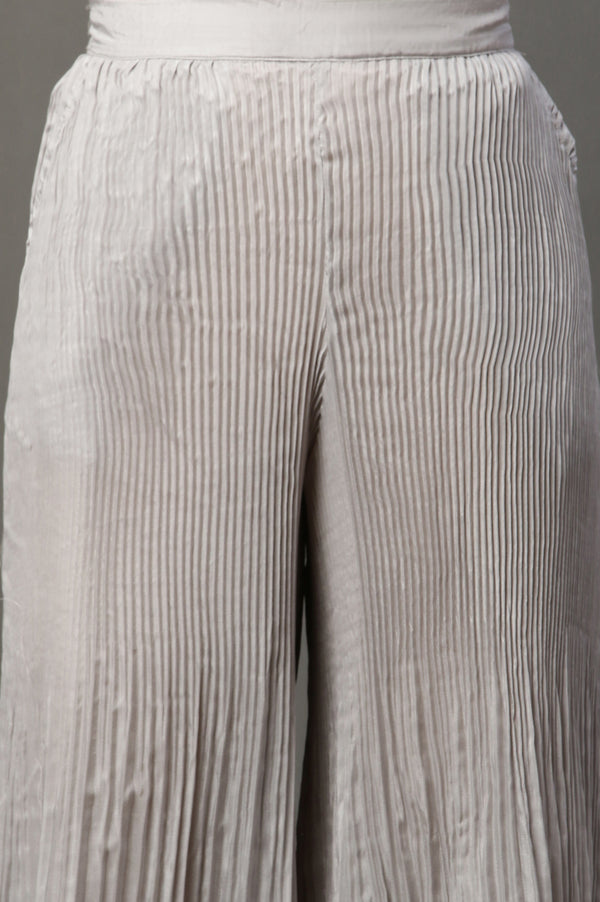 Silver Solid Flared Woven Sharara With Pleated Detail