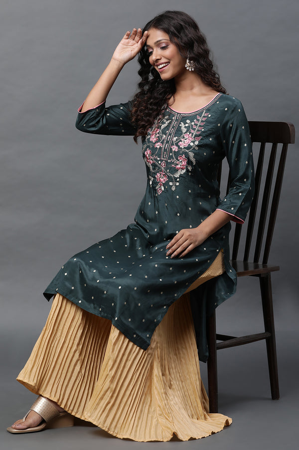 Gold Solid Flared Silk Palazzo With Pleats