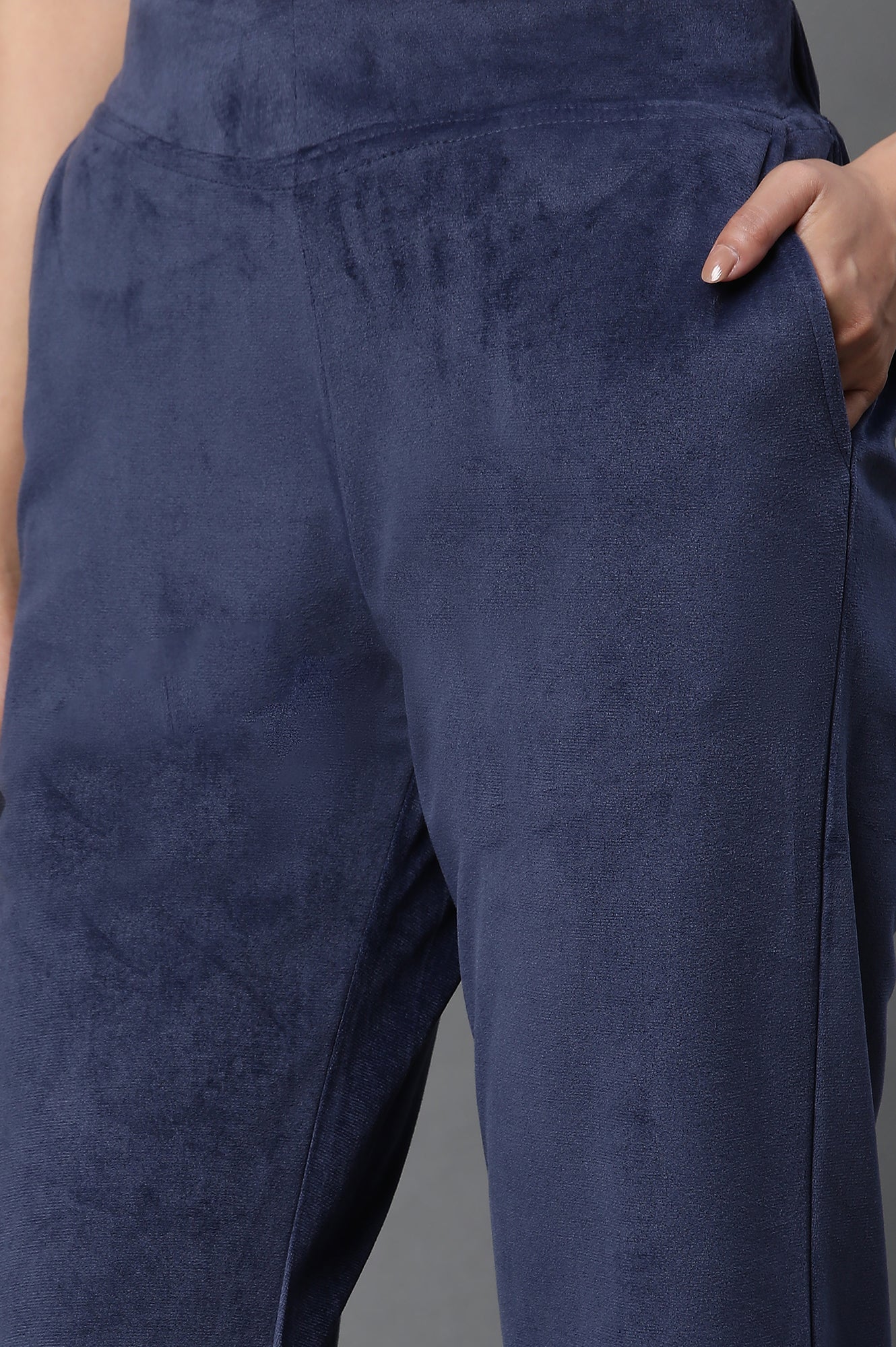 Buy Blue Velvet Straight Pants Online for Elleven